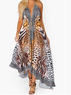 Ranees plunge neck halter dress